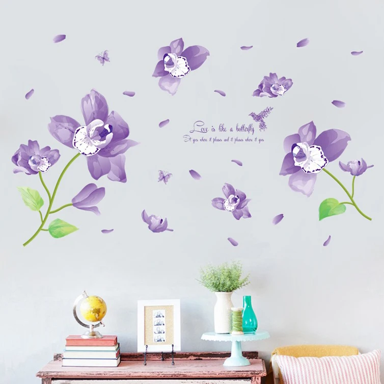 New Fashion Purple Flowers Wall Stickers For Living Room Diy 3d Wall Sticker Home Decor Adesivo De Parede Buy Red Flower Wall Sticker Pvc Home Decor Wall Sticker Large Decorative Wall Stickers Product