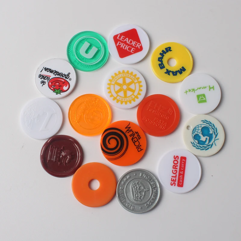 BSCI Design Custom Pattern Euro Supermarket Trolley Plastic Chips Euro Coin Plastic Tokens