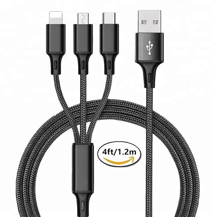 Samsung and Most Smart Phones Micro-USB Silver, 1 Meter iPhones Digital HuTeck Nylon Braided 3-in-1 Fast Charging & Data Sync Cable Compatible with USB-C/Type-C Smart Phones 