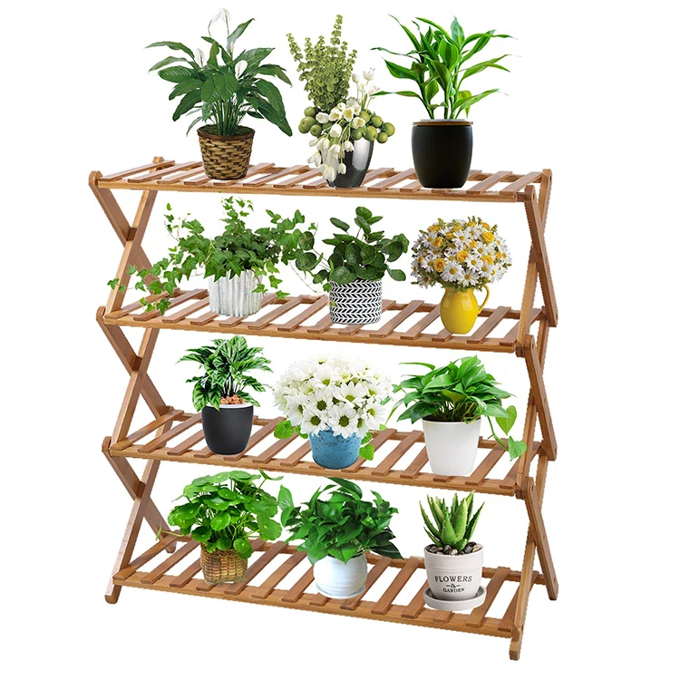 4 Tier Foldable Bamboo Flower Display Rack For Garden Or Living Room ...