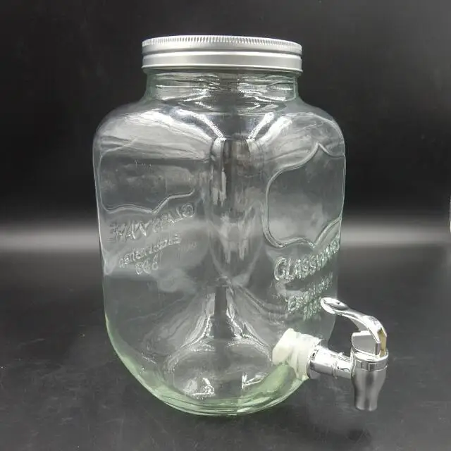 Promotion Large Size clear Glass Jar Beverage Juice Dispenser with Tap