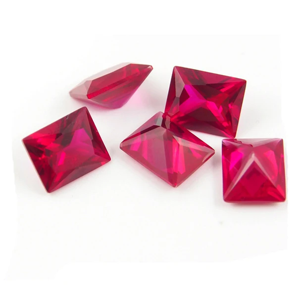 Set of realistic red jewels. Colorful red gemstones. Red rubies isolated on  white background. Princess cut