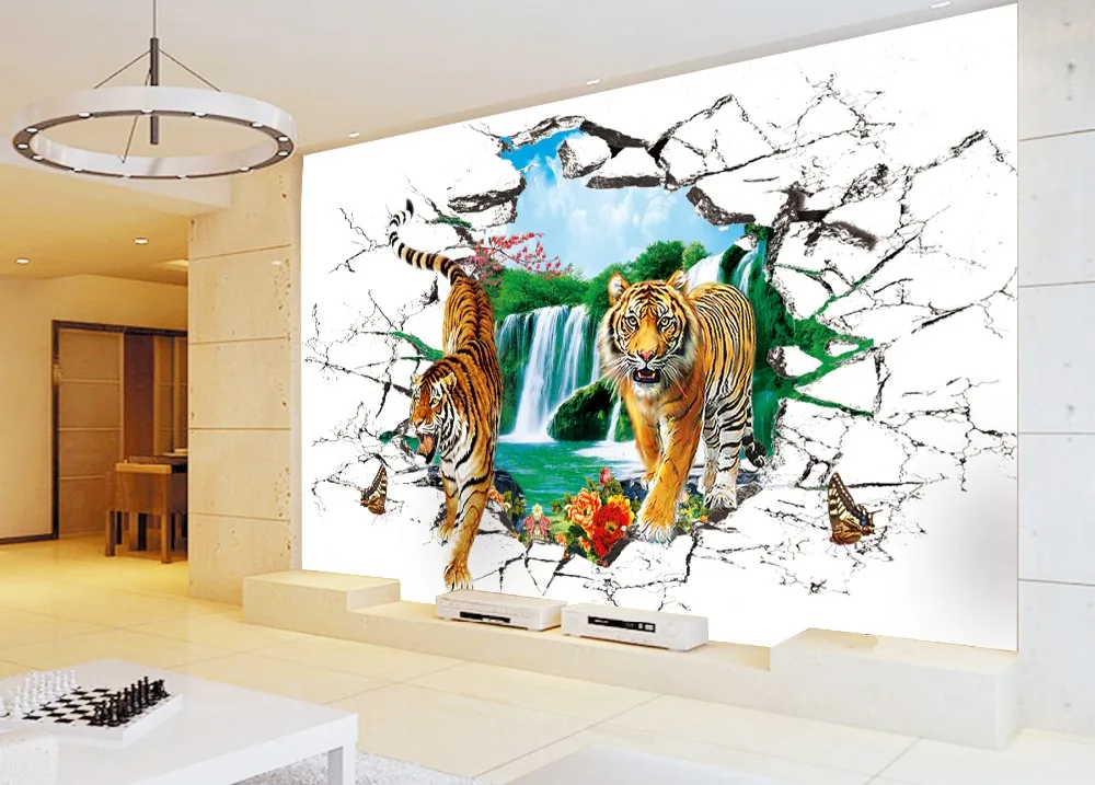 Tiger 3d mural wallpaper - TenStickers
