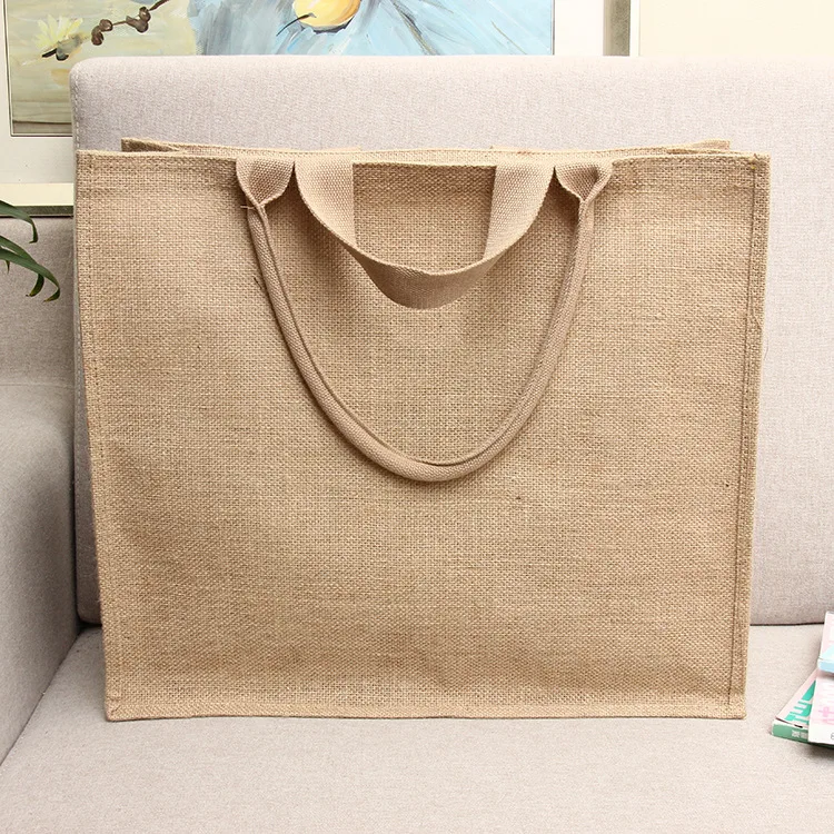 Custom Logo Eco-Friendly Jute Shopping Tote & Beach Bags with Shoulder Zipper Closure Long Rope Handle Folding Style factory