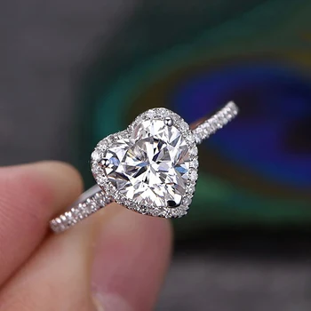Latest Simple Design 18K White Gold Engagement Ring Heart Shape CZ Diamond Wedding Ring for Girl R841-M