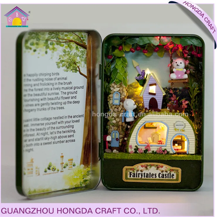 Good Quality With Intelligent Voice Control Light Miniature Diy Miniature Green House Wooden Kids Tin Box Theater