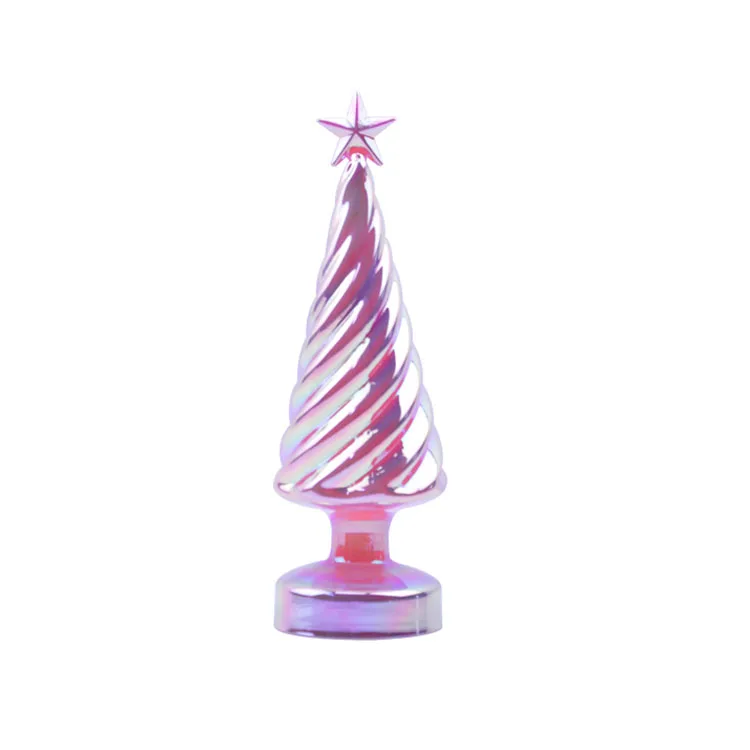 hot sale home decoration mini tree mini tree with LED glass christmas tree ornaments manufacture