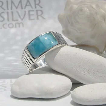 Wholesale 925 Sterling Silver Jewelery New Design Men's Natural Larimar Ring