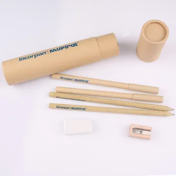 Promotional Ballpoint Pen Pencil Set Brown Paper Pen Set for Children