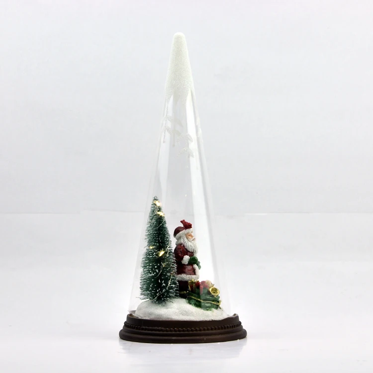 new design Christmas decoration cone shaped glass display cloche dome with resin santa claus supplier