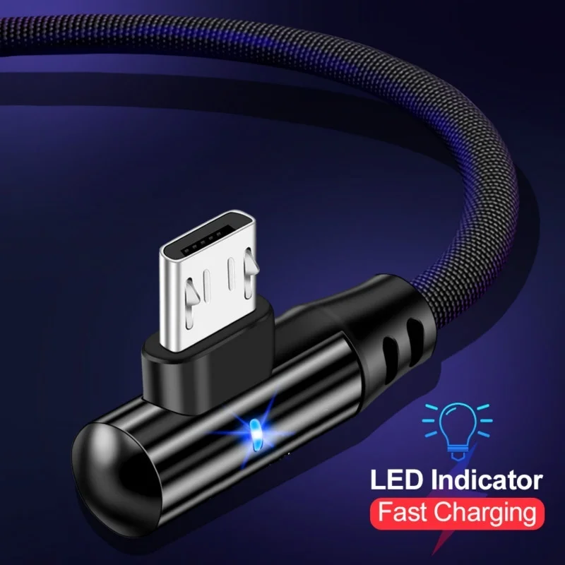 Светодиодный индикатор 90 градусов USB кабель для передачи данных iPhone mirco usb Кабель зарядного устройства L Тип быстрой зарядки и