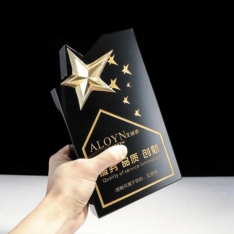 Wholesale Customized Cheap K9 Metal Star Black Crystal Trophy