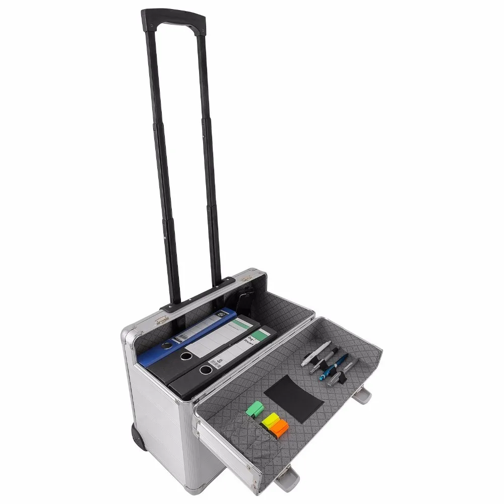 トロリーブリーフケースアルミシルバーパイロットスーツケース卸売人気