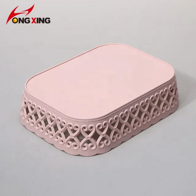 Lace Design Rectangle Kitchen and Living Room Plastic Storage Basket