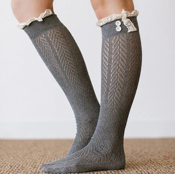 Bodhi2000® Women’s Lace Trim Knee High Leg Warmers Button Boot Cuffs Socks 