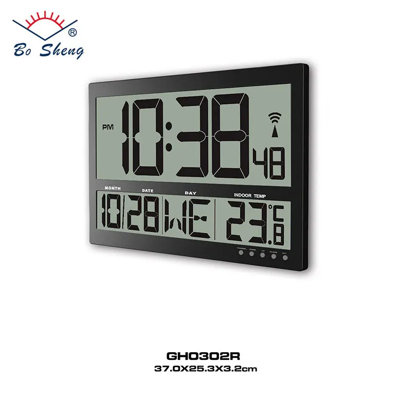 Large LCD Digital Wall Clock with Radio Control Temperature Display Dual Analog & Digital Features