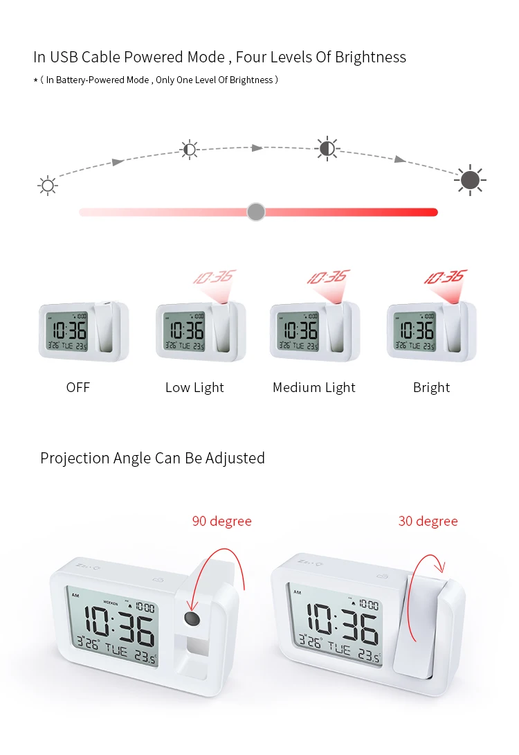 2023  Alarm Clock Projector Blue on Black China Factory Azan Smart Beam Projection Alarm Clock