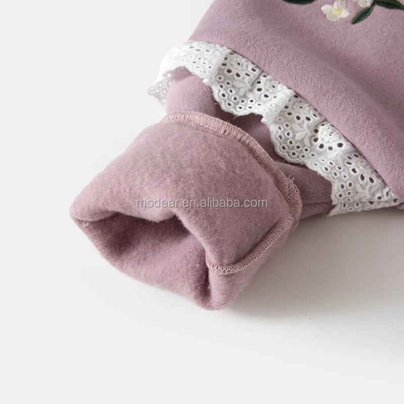 2017 новая одежда для новорожденных на флисовой подкладке цветочной вышивкой кружевной воротник Детский свитер