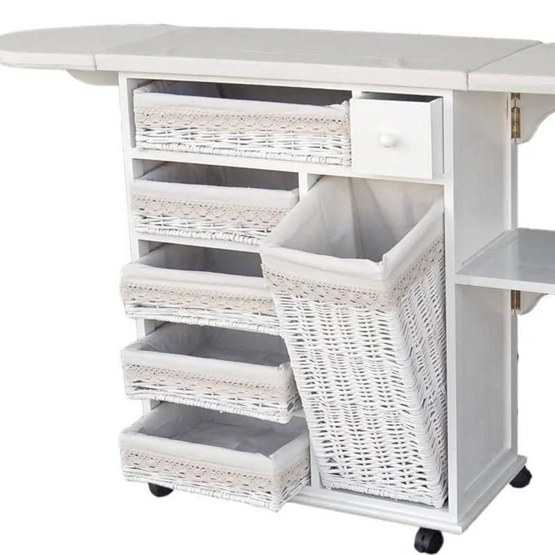 Factory Wholesale Cheap Custom Size Solid Wooden Folding Ironing Board Storage Cabinet With Wicker Drawer