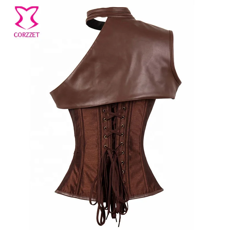 Corzzet Vintage Gothic Clothing Shoulder Sleeveless Armor Korsett Set Victorian Steampunk Burlesque Corset for Punk Women & Men