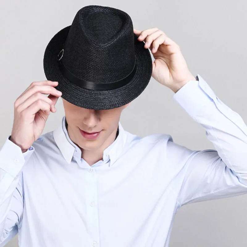 Соломенная шляпа с полями для мужчин, Пляжная Шляпа-трилби, летняя