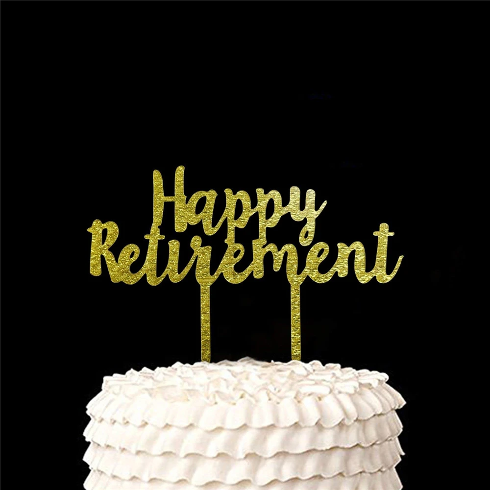 Topper Torta 'Finalmente In Pensione' In Carta Glitter Oro - Decorazione Festeggiamento Pensionamento - Foto 3