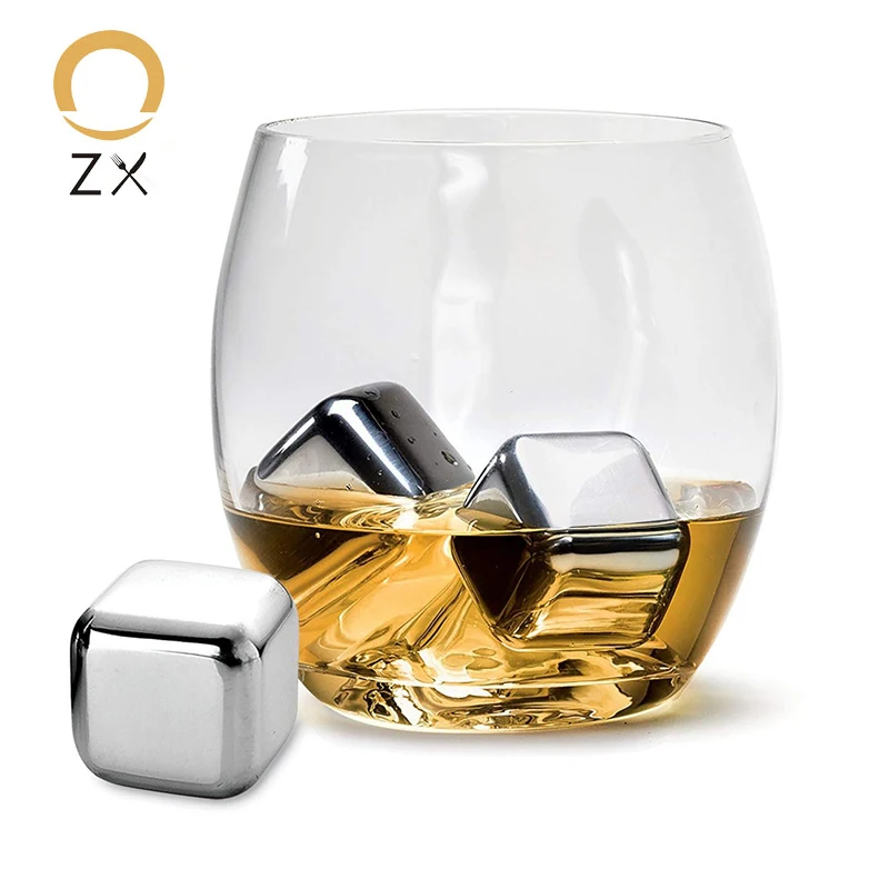Reusable Whiskey Stones Stainless Steel Ice Cubes Set Whicky Chilling Rocks Gift 