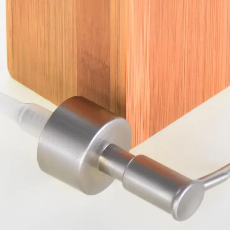 Bathroom Square Bamboo Manual Liquid Soap Dispenser Hand Pump Sanitizer Dispenser Bottle