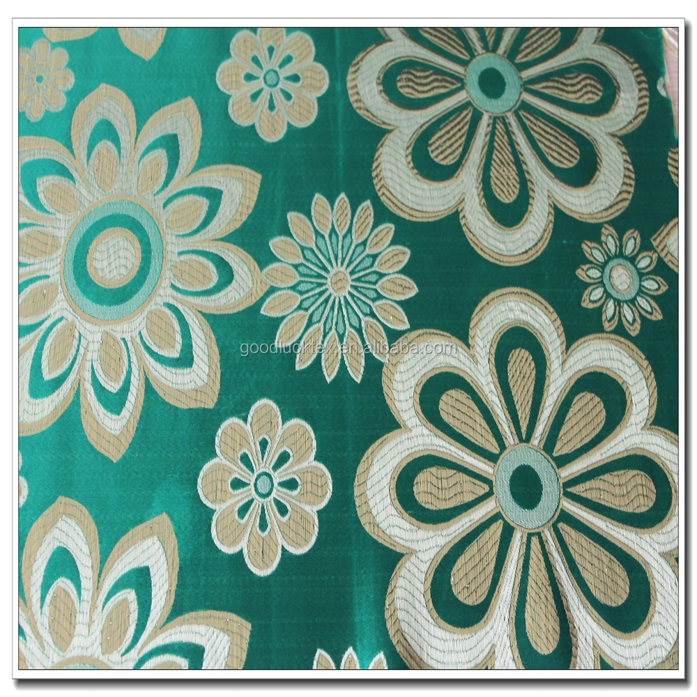 Зеленая хромированная золотистая металлическая полиэфирная нейлоновая жаккардовая ткань