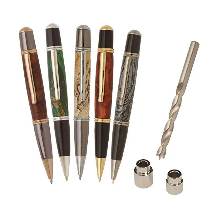 Kit De 10 Stylos Tournés Slimline Noir Chromé - Mécanisme Torsion Garantie à Vie - Pour Tournage Sur Bois