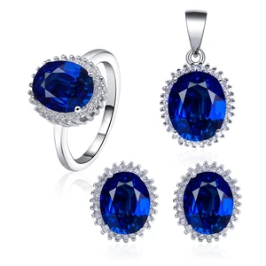 POLIVA Wedding Bridal Jewelry Sets British Royal Marriage 925 Sterling Silver Crystal Oval Shape Blue Fine Jewelry Set