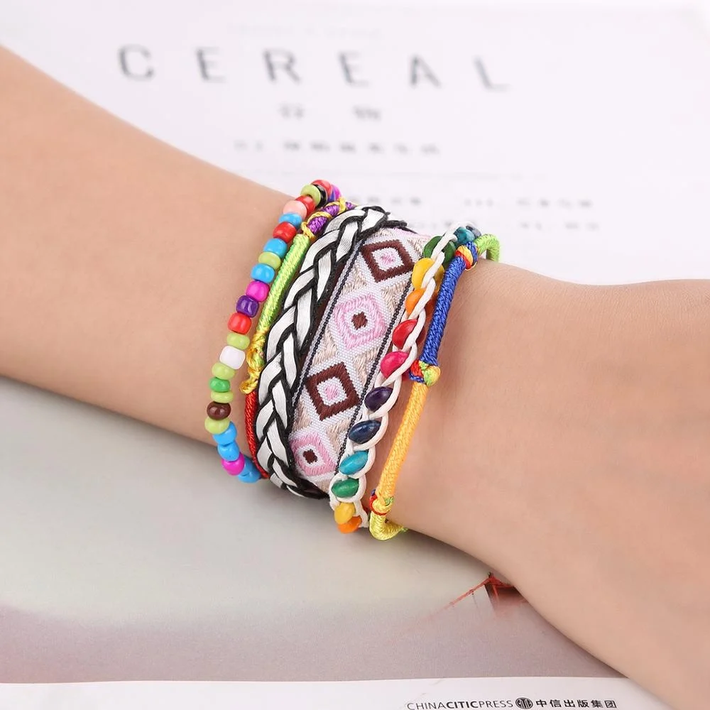 Цветной плетеный браслет в этническом стиле, браслет ручной работы с вышивкой, маленькие ювелирные изделия с пряжкой из сплава