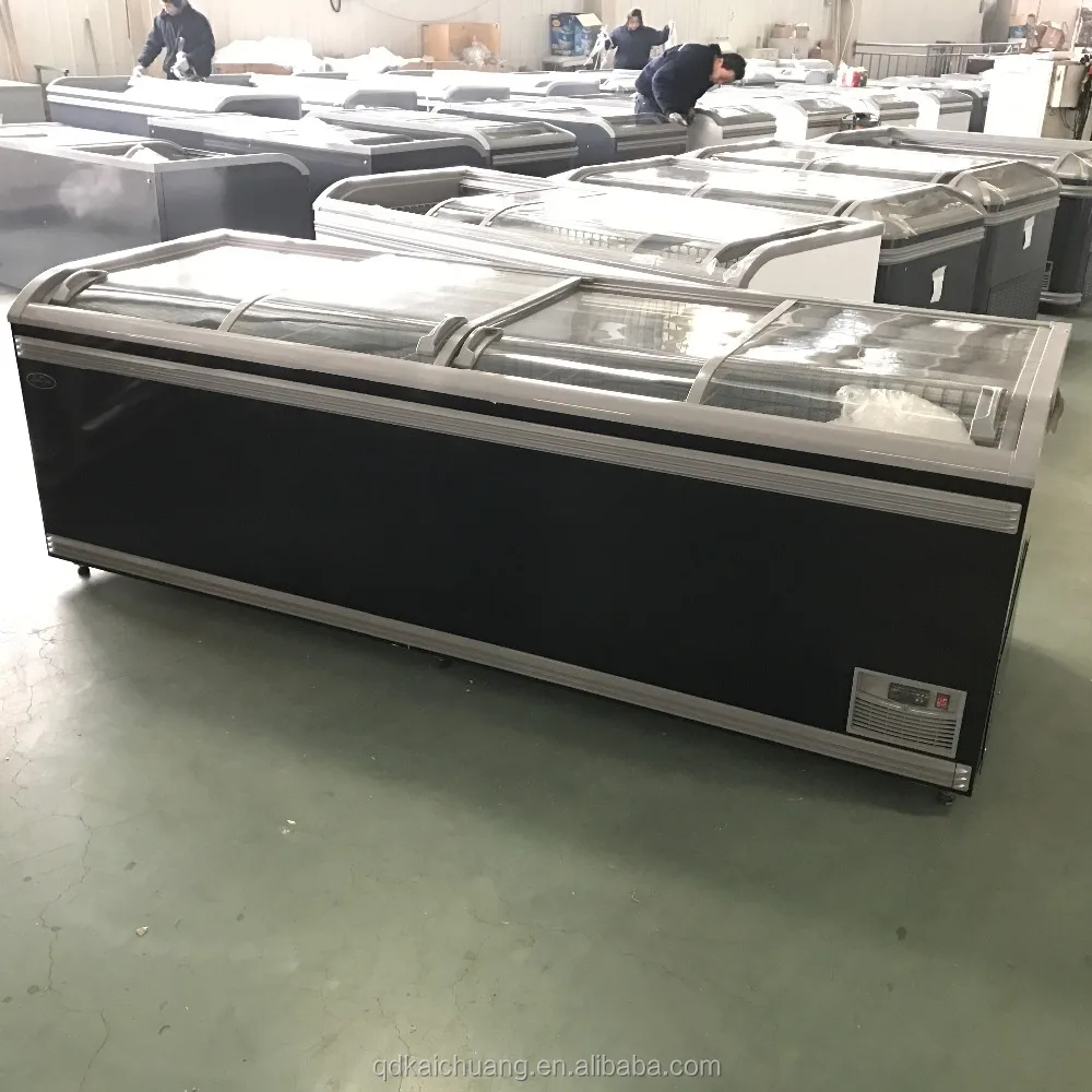 Dusung Factory 400L/500L/600L/700L/800L Commercial Glass Door Ice Cream Island Freezer