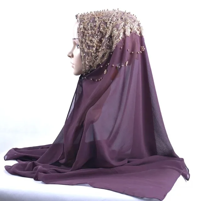 AfdhalHijaab Premium Chiffon Plain Bubble Hijab Hijaab Scarf, Fancy Hijab, Gold Printed Neutral Hijab Wedding Bridal Hijab, Chiffon Hijab, Eid Hijab Gift