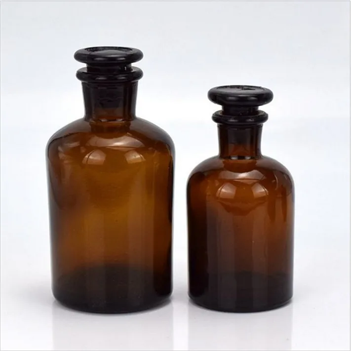 250 ml 500 ml 1000 ml Wide Mouth Lab Chemical Brown Amber Glass Reagent Bottle with Glass Stopper