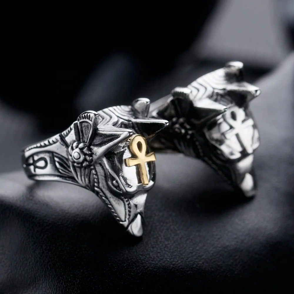 Anubis Cross Wolf Head Men Design Stainless Steel Custom Ring