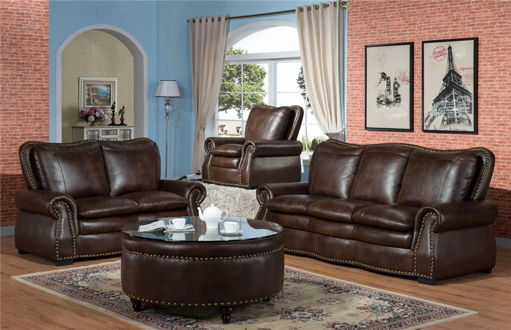 Sofá Seccional De Cuero De Estilo Americano,Muebles Para Sala De Estar