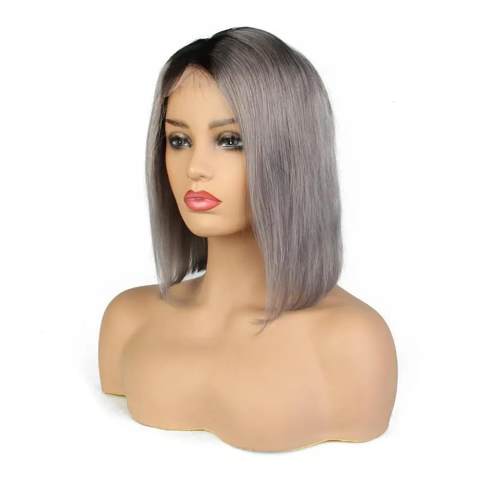 8 Inch Lace Front Wigs - Silver Grey Human Hair Wigs Short display picture 1