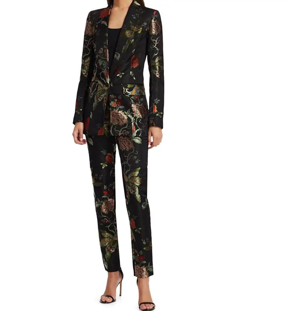 Customized New Design Botanical Jacquard Satin Tuxedo Women Suits - Buy  Tailored Women Suits,Custom Two Piece Suits,Luxury Brand Women Suit Product  on