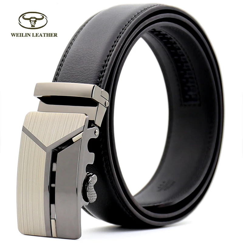 Formal Mens Belts Automatic Buckles Genuine Leather Ratchet Straps