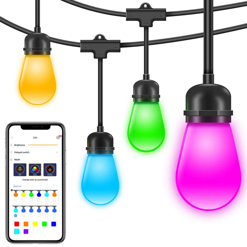 Smart Colorful S14 APP Control String Light Holiday Garden Weeding Waterproof LED String Lights