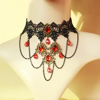 Gothic wind vampire exaggerated crystal Lace Necklace accessories