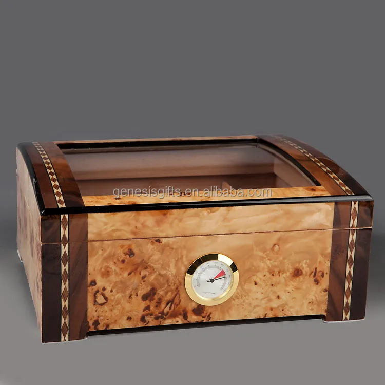 Luxury Leather Cedar Wood Cigar Case with Hygrometer and
