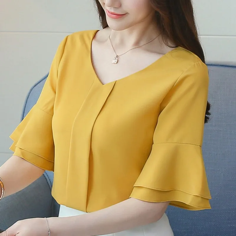 Mantle arabisk komedie Source 2018 Womens Tops And Blouses Summer Flare Sleeve Chiffon Blouse  Shirt Women Tops Ladies Work Wear Office Shirts on m.alibaba.com