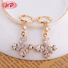 New 18K Gold Plated Long Clip White Crystal Drop Earrings