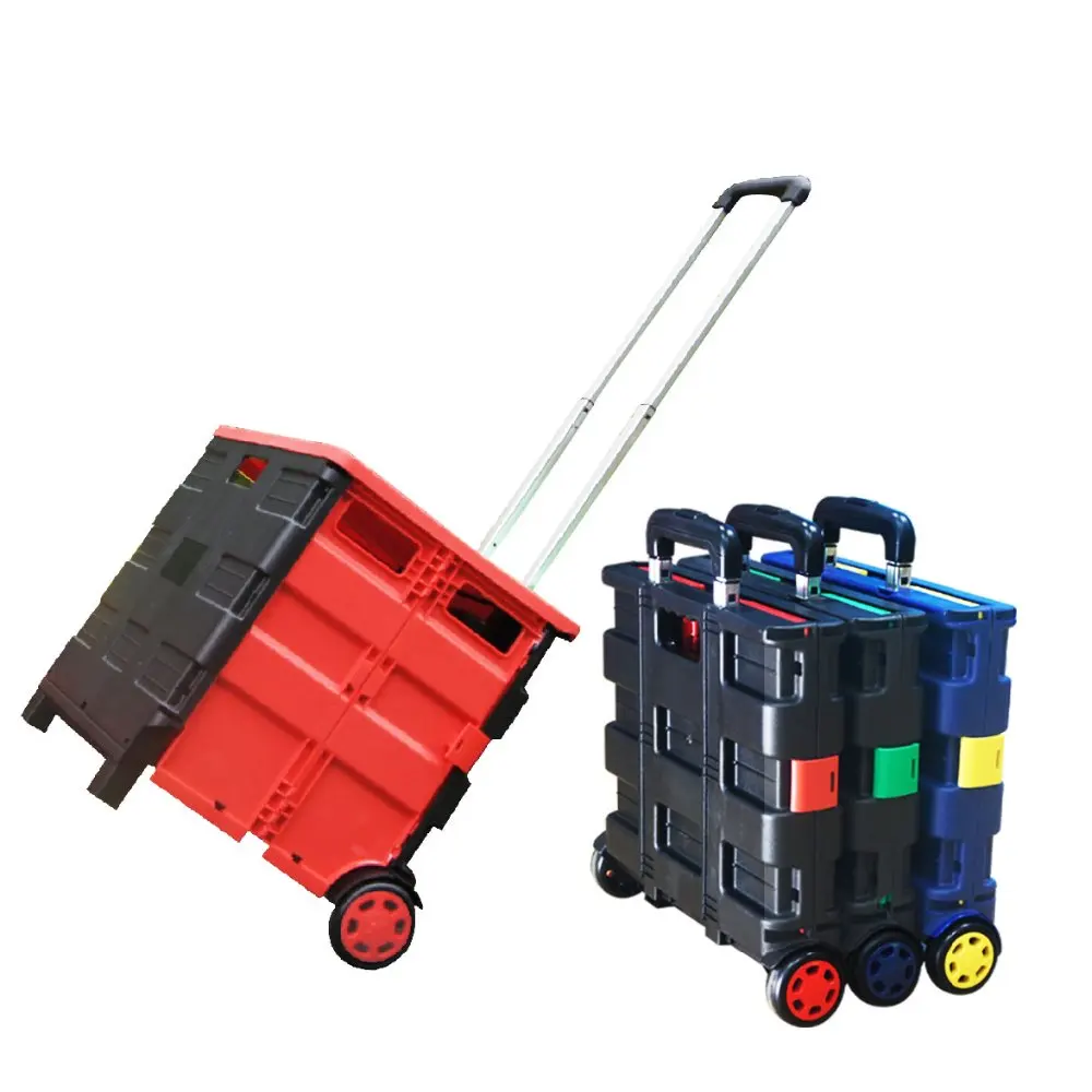 Супермаркет рынок Складные 2 колеса может сидеть пластиковая корзина для