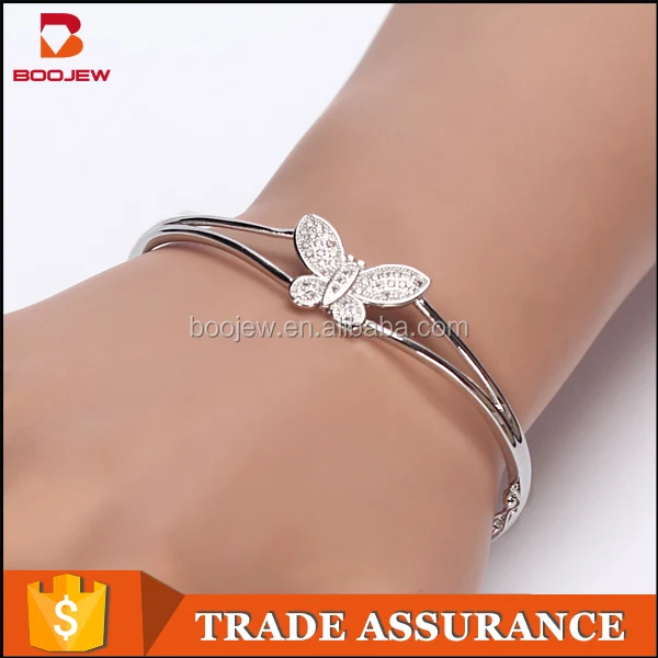 Latest Simple Charm Design Sterling Silver Bracelet Women Gold Plated Bangles with butterfly