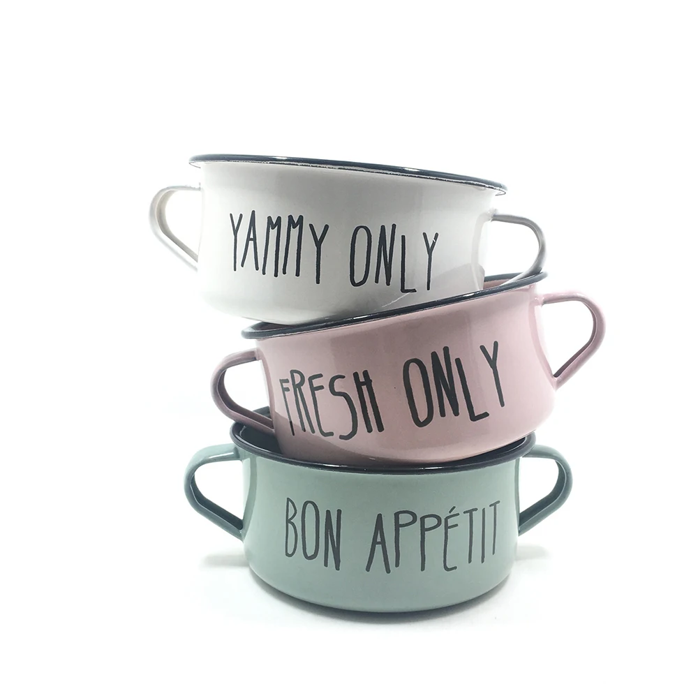 CHL Factory Wholesales Custom logo Print Iron Tin Metal Enamel Pet Salad Serving Washing Bowl