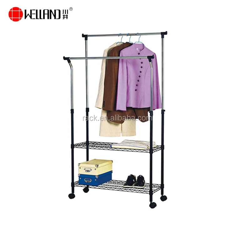 Простая металлическая домашняя вешалка для одежды с колесами