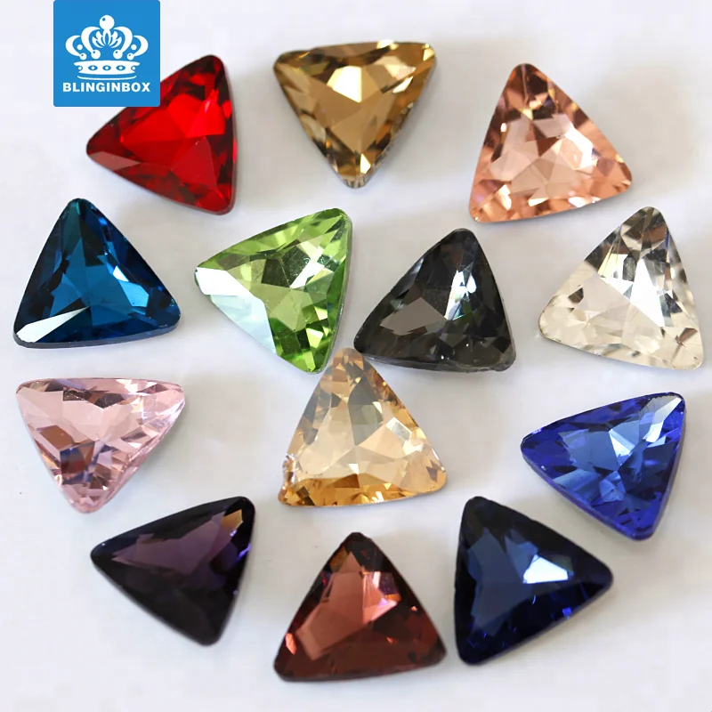 Triangle Shape Best Selling All Colors 16mm Machine Cut Glass Stone Beautiful Pointback Stone for Ornament Making